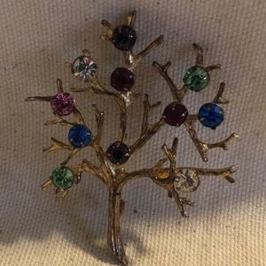 Vintage Tree with mult-color Rhinestone Brooch